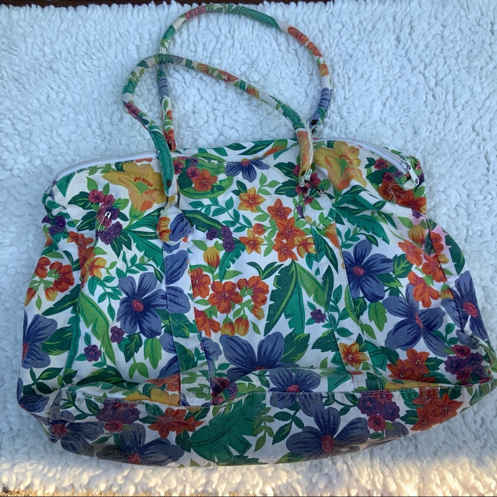 Vintage Bon Jour floral travel bag duffle y2k super cute